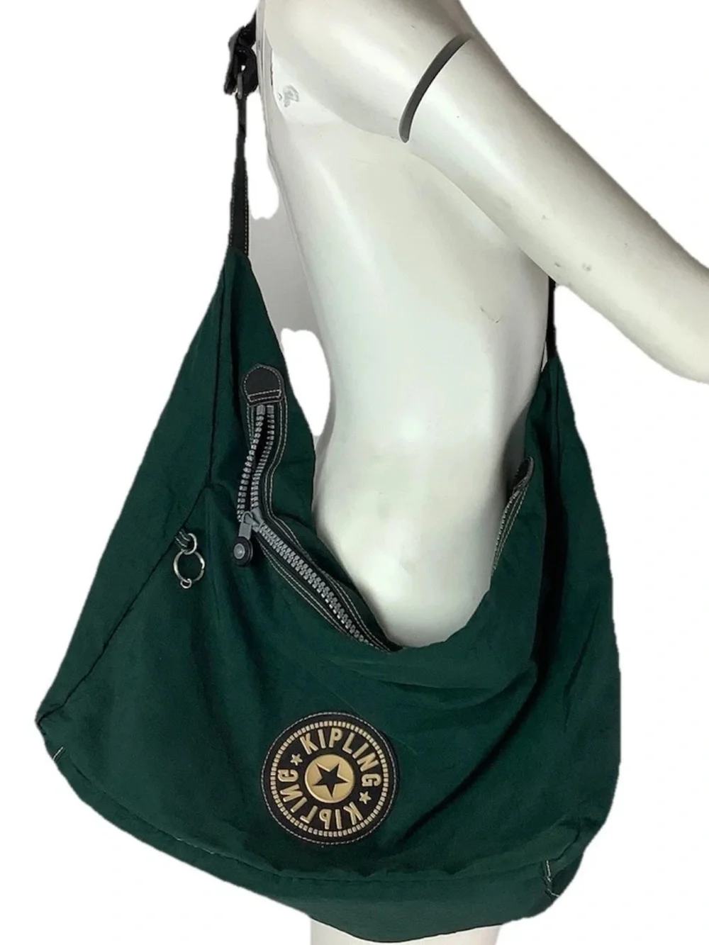 Vintage 90's Kipling Weekender Duffle Gym Bag In Forest Green Zip Closure
